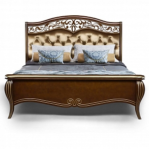 Кровать Патриция, цвет Орех с золотом, ткань Arena Gold, кожа белая, арт. 190