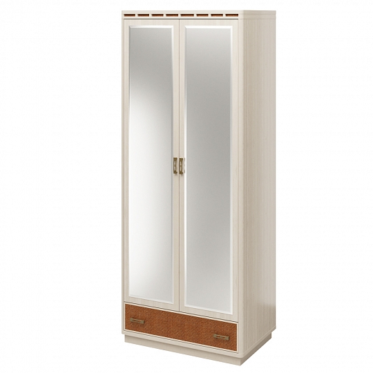 Шкаф 2-дверный с зеркалом Кэри голд, цвет Млечный дуб